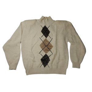 NWT VTG Talbots Argyle Knit Sweater Mock Neck Turtleneck Angora Rabbit Metallic